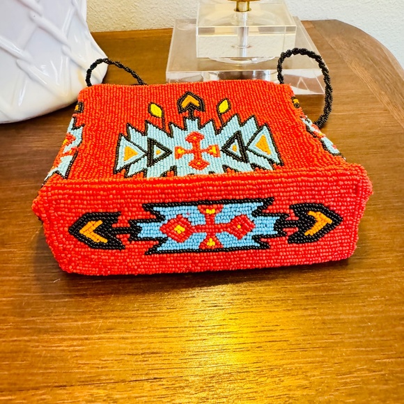 VTG Beaded Native American Southwestern Tribal Style Purse Crossbody Handbag Red - Picture 5 of 6